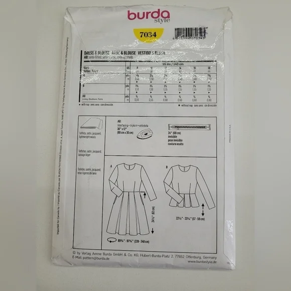 ✨4/$20✨ Burda 7034 Dress Sewing Pattern Uncut Size 8-18 DIY Supplies - Picture 2 of 6